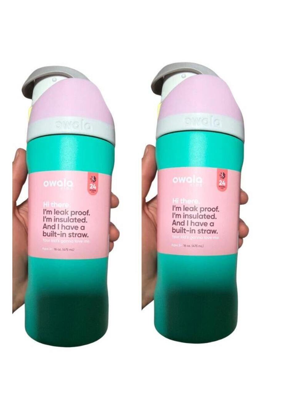 Owala Kids FreeSip 24 oz Stainless Steel Bottle Make Waves Teal Pink 2 Pack New
